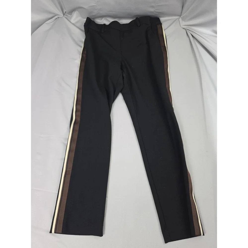 Hm Black Pants Pull On Size 8 Womens Elastic Waist Stripes